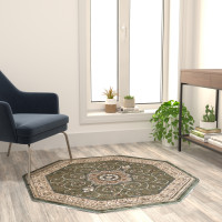 Flash Furniture NR-RGB404-44-GN-GG Portman Collection Persian Style 4' x 4' Round Green Area Rug - Olefin Rug with Jute Backing - Entryway, Bedroom, Living Room
